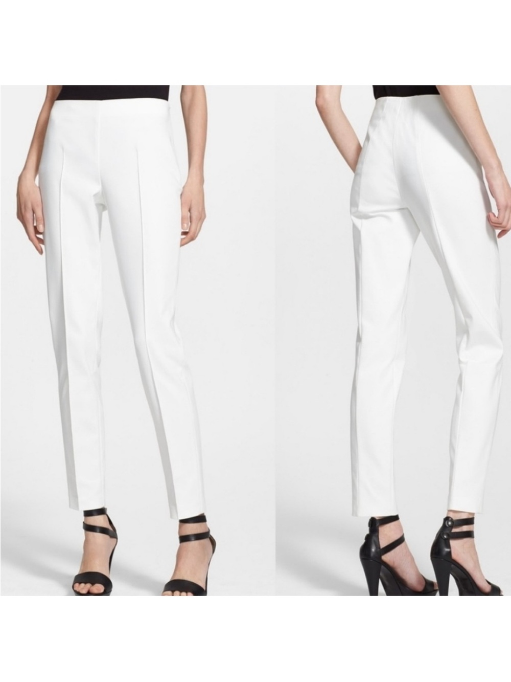 AKRIS Women's Silk Slim Fit Ankle Pants Trousers Pull On Side Zipper Ivory Sz 4